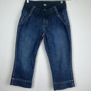 Old Navy Maternity Stretch Straight Leg Low Rise Blue Denim Capris Pull On Jeans